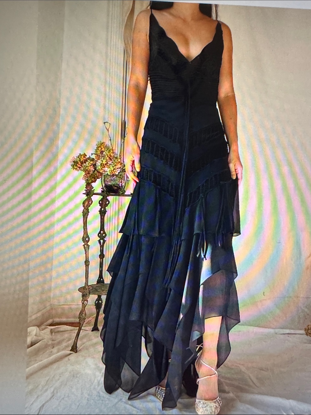 VTG 90'S Nina Austin Silk Hankerchief Evening dress Womens M Goth Vampy Witchy